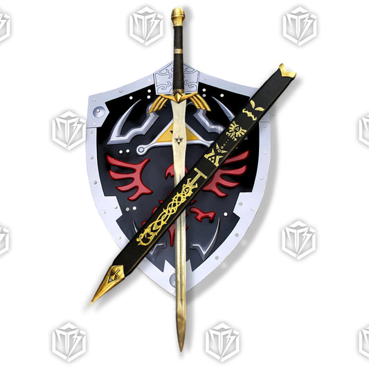 Black Link Ornate Prophecy Hero Sword Replica – Legend of Zelda Link Hylian Shield From Zelda