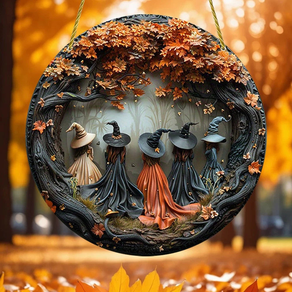 Halloween Witch Hanging Acrylic Wall Sign, 2D Flat Print Window Decor for Indoor Outdoor Display Titan Swords