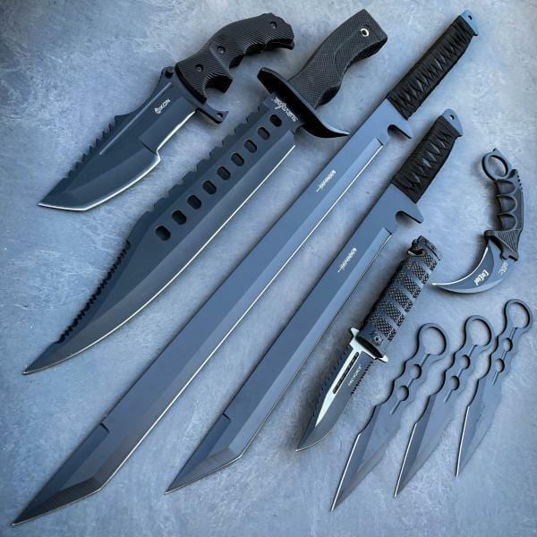9PC Knife & Axe Set complete black equipment set