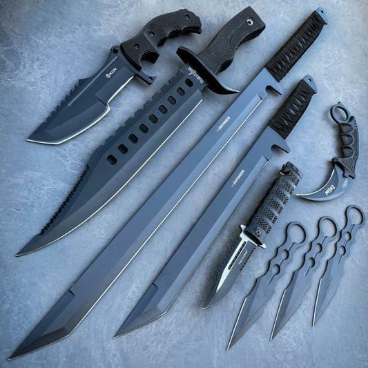 9PC Knife & Axe Set complete black equipment set
