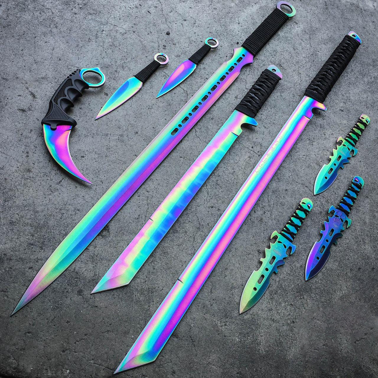 9PC Rainbow Ninja Blade Set colorful blade collection