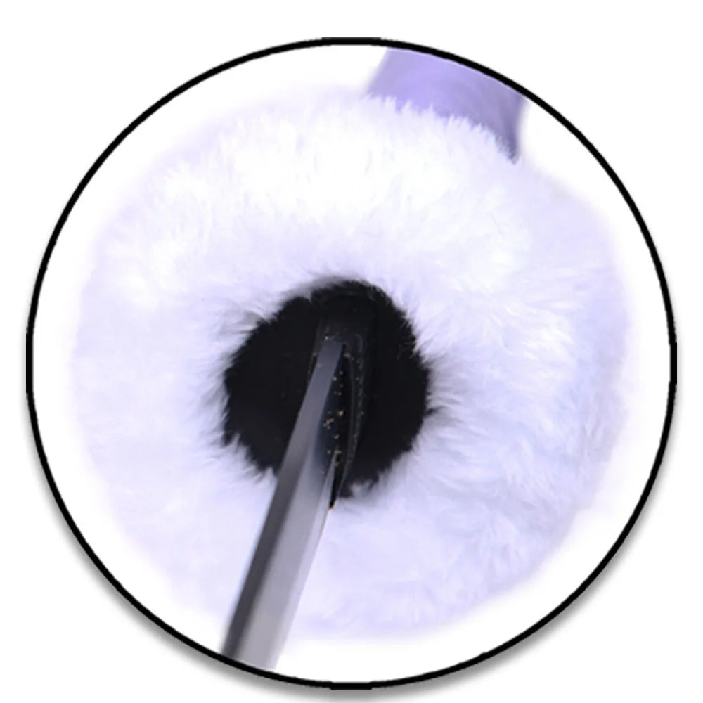 Close-up of Kikoku sword white fur tsuba guard with black blade passing through – authentic One Piece replica detail