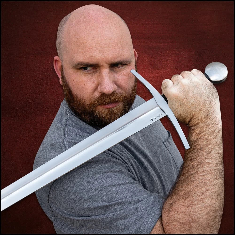 Honshu Historic Forge 15th Century Arming Sword, Oakeshott Type XV design made from 1080 high carbon steel with 38" overall length. Ideal for collectors and medieval décor.
