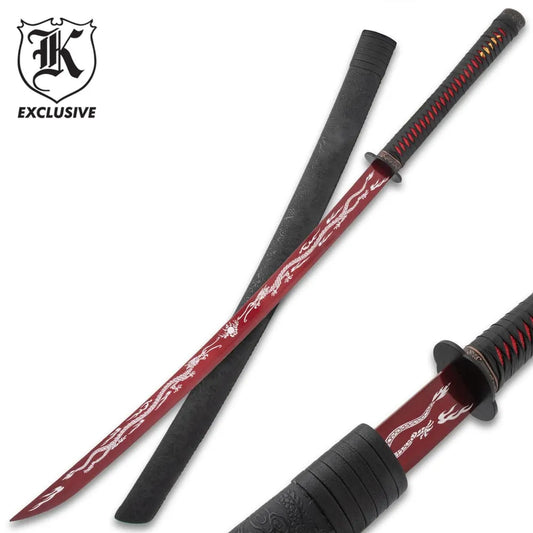 K Exclusive Red Dragon Katana | Black Scabbard with Dragon Design