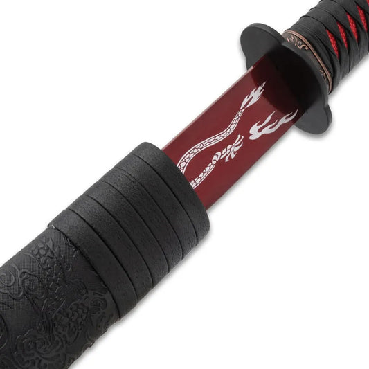 K Exclusive Red Dragon Katana | Black Scabbard with Dragon Design