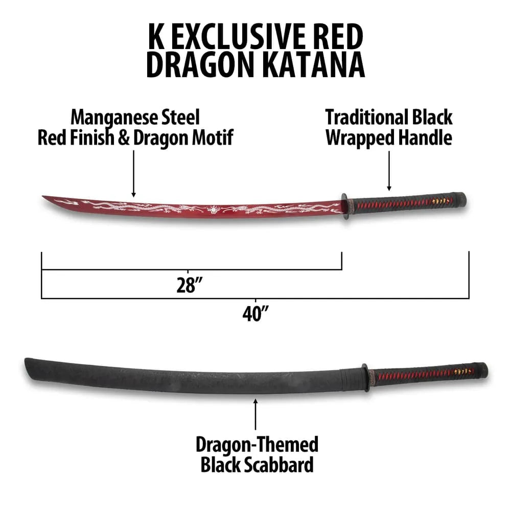 K Exclusive Red Dragon Katana | Black Scabbard with Dragon Design