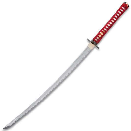 Kojiro Crimson Katana And Scabbard - 1045 Carbon Steel, Cord-Wrapped Handle, Metal Tsuba - Length 41”