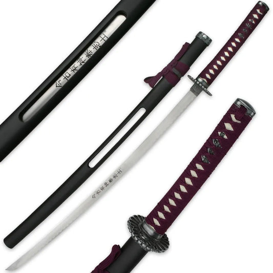 Purple Samurai Warrior Sword With Open Scabbard