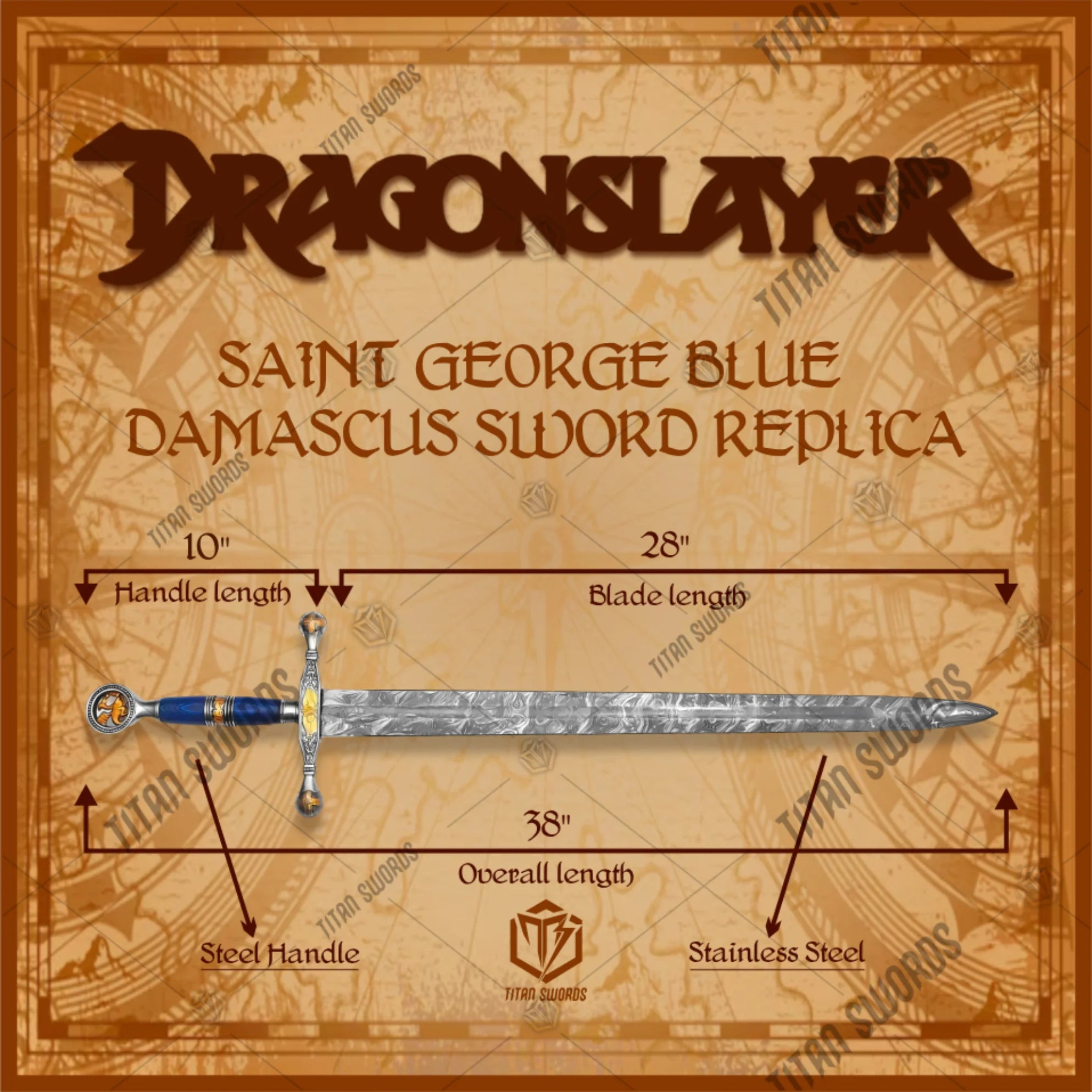 SAINT GE0RGE BLUE DAMASCUS SWORD Blue