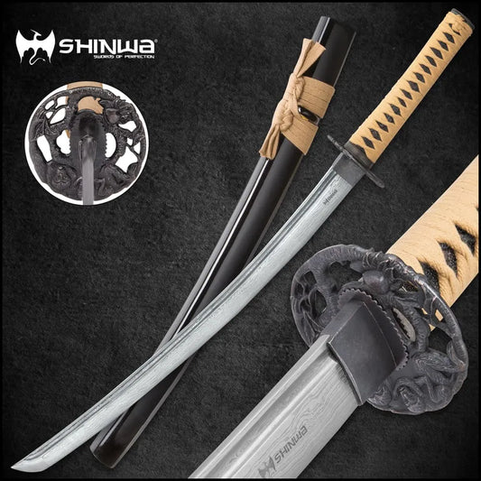 Shinwa Regal Makaku Wakizashi | 21” Damascus steel | 29 1/4" overall