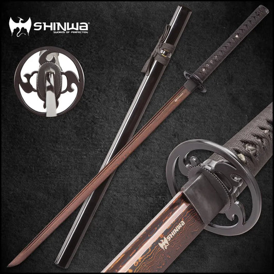 Shinwa Unbroken Night Handmade Samurai Sword | 28 3/4” black Damascus steel | 40 1/4” overall