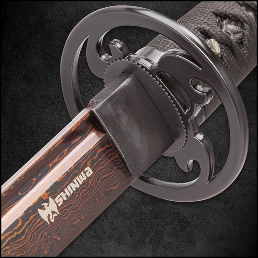 Shinwa Unbroken Night Handmade Samurai Sword | 28 3/4” black Damascus steel | 40 1/4” overall
