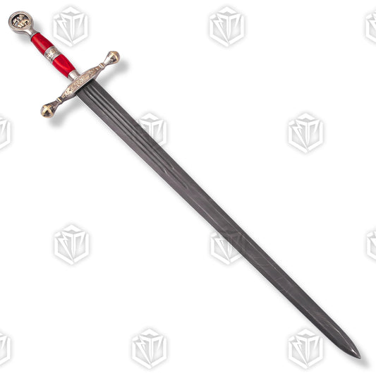 Saint George Red Handle Damascus Replica Sword