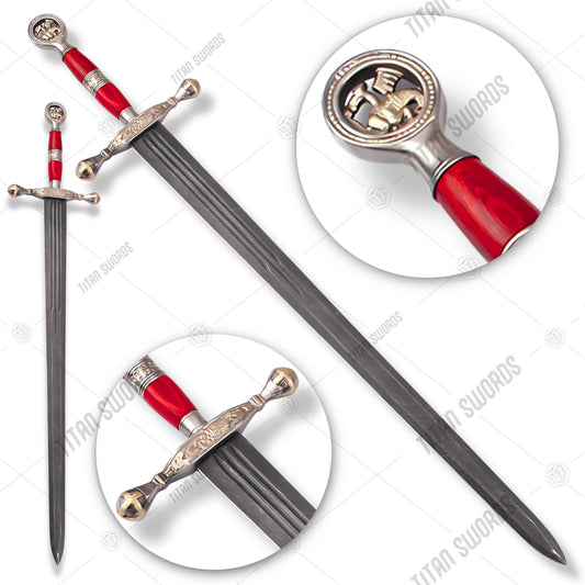 Saint George Red Handle Damascus Replica Sword