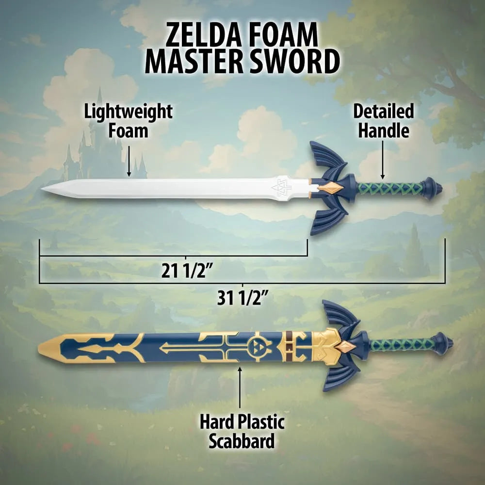 Zelda Foam Master Sword | 31 1/2” overall | includes hard plastic scabbard