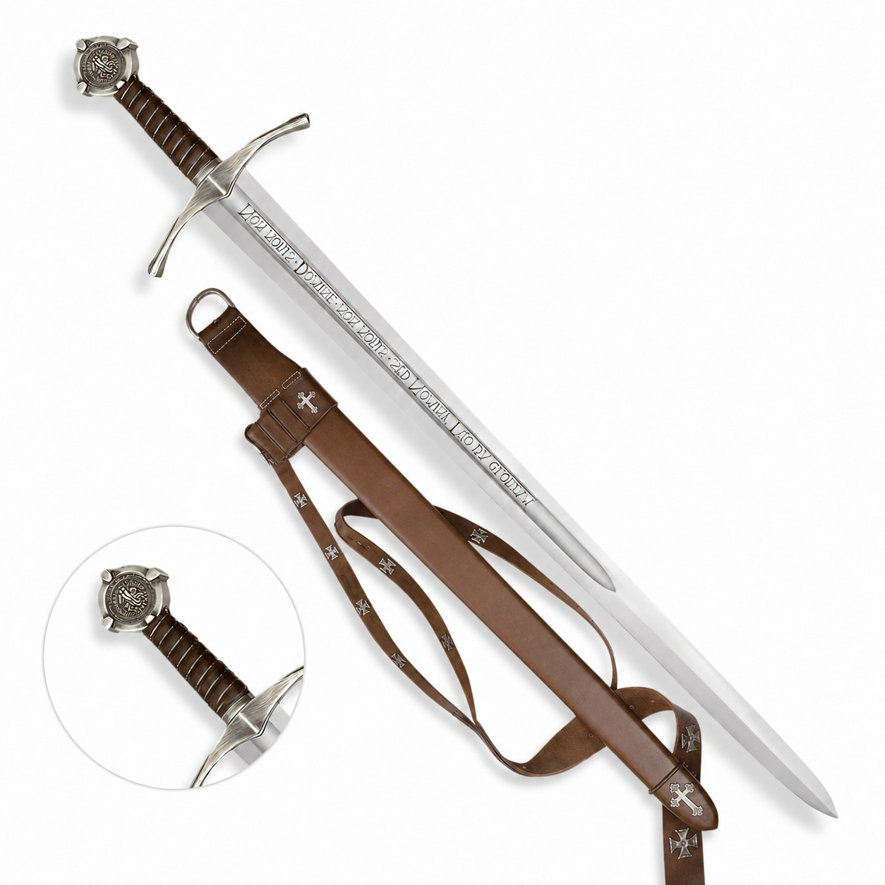 Knights Templar Accolade Sword prop replica full view – medieval Crusader display collectible