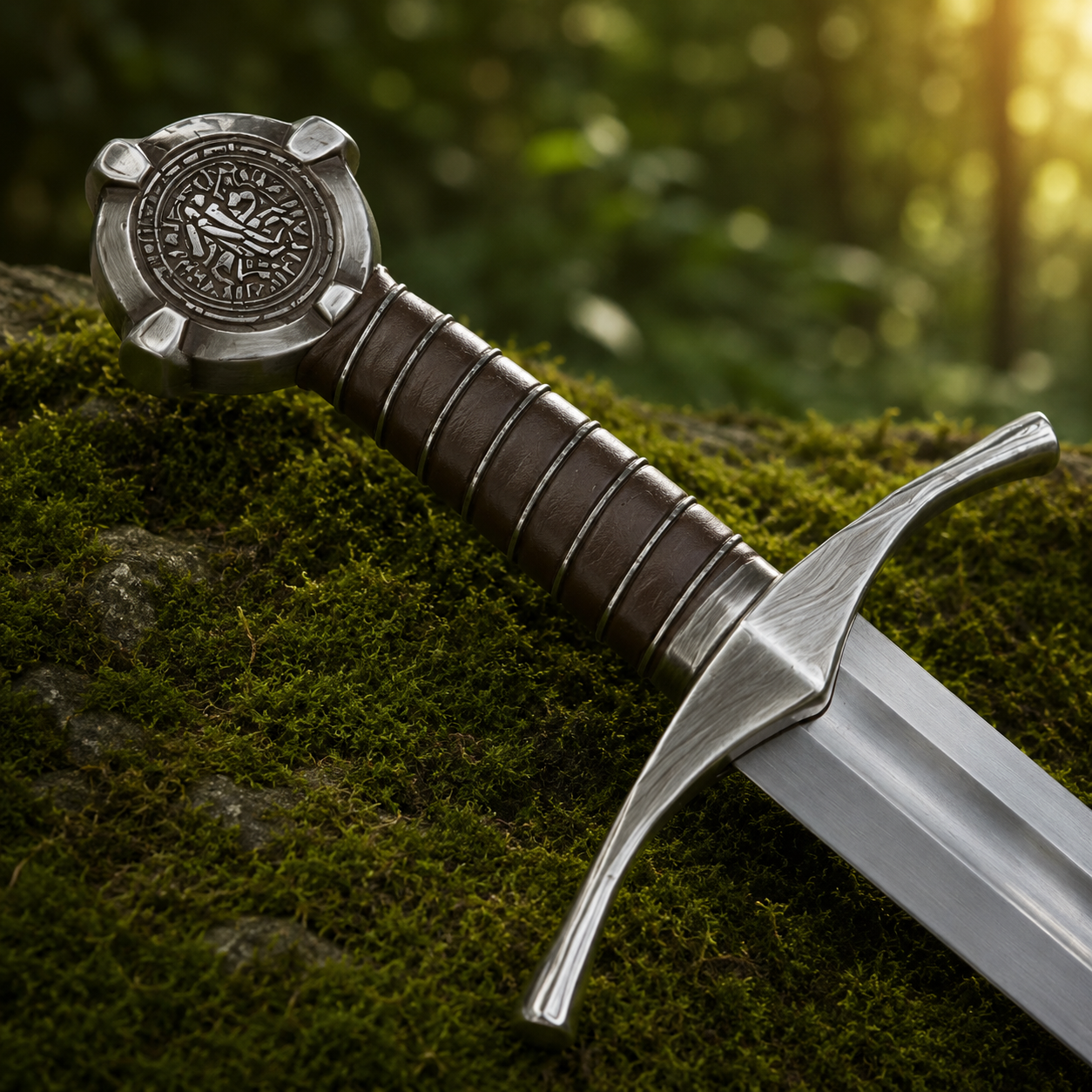 Full-length Knights Templar Accolade Sword prop replica showing engraved blade and crossguard