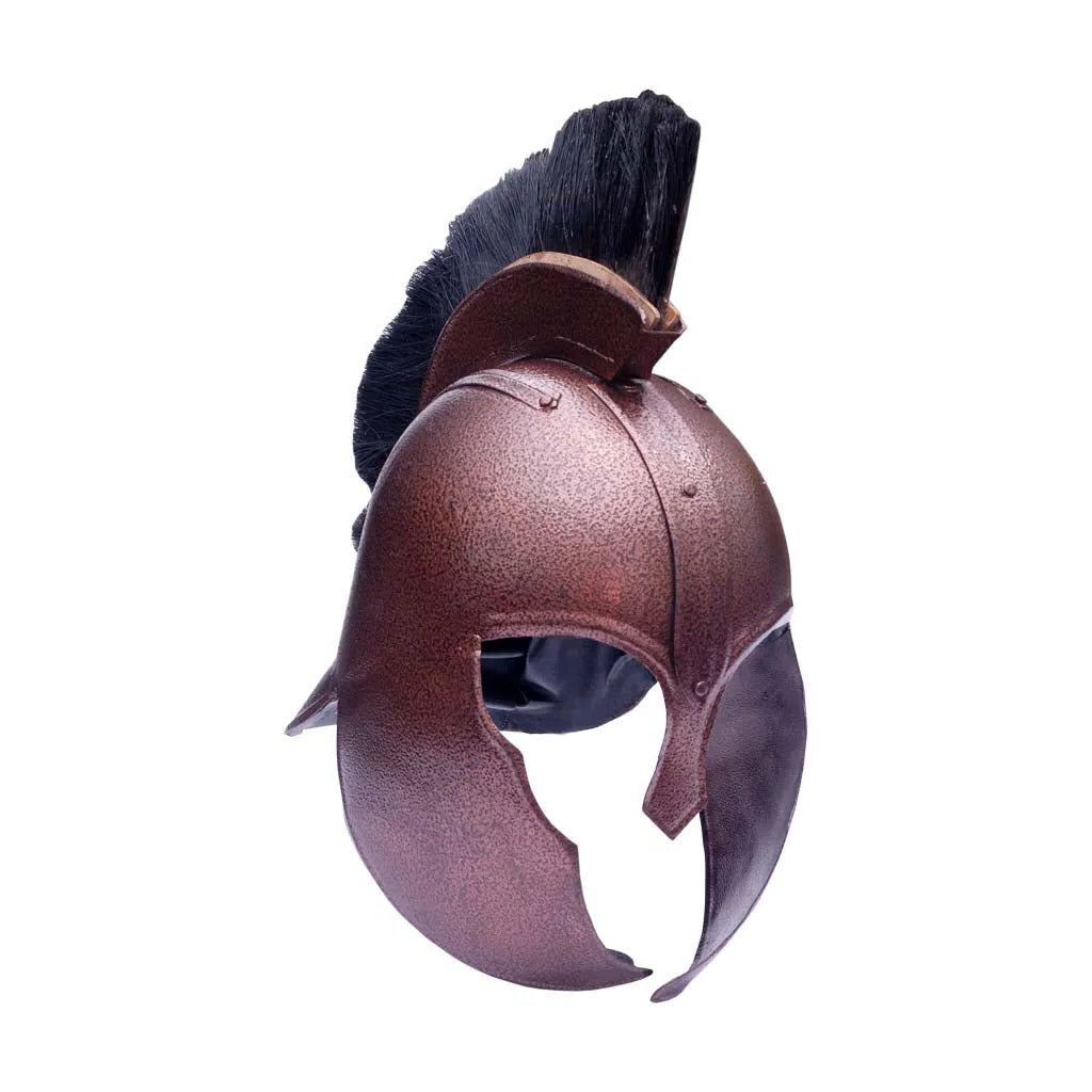 Nasal guard and cheek plates close-up on Achilles Trojan War helmet replica