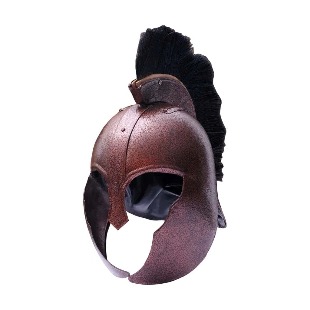 Nasal guard and cheek plates close-up on Achilles Trojan War helmet replica