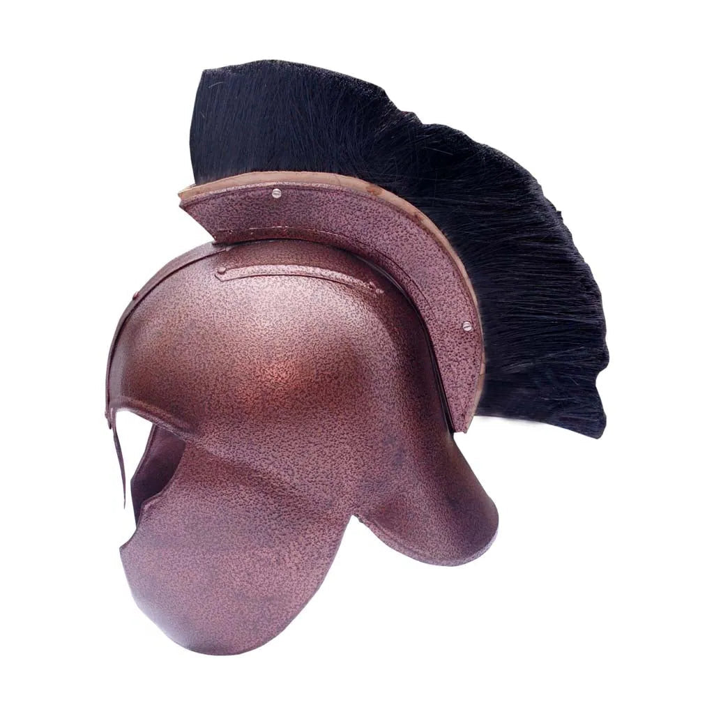 Nasal guard and cheek plates close-up on Achilles Trojan War helmet replica