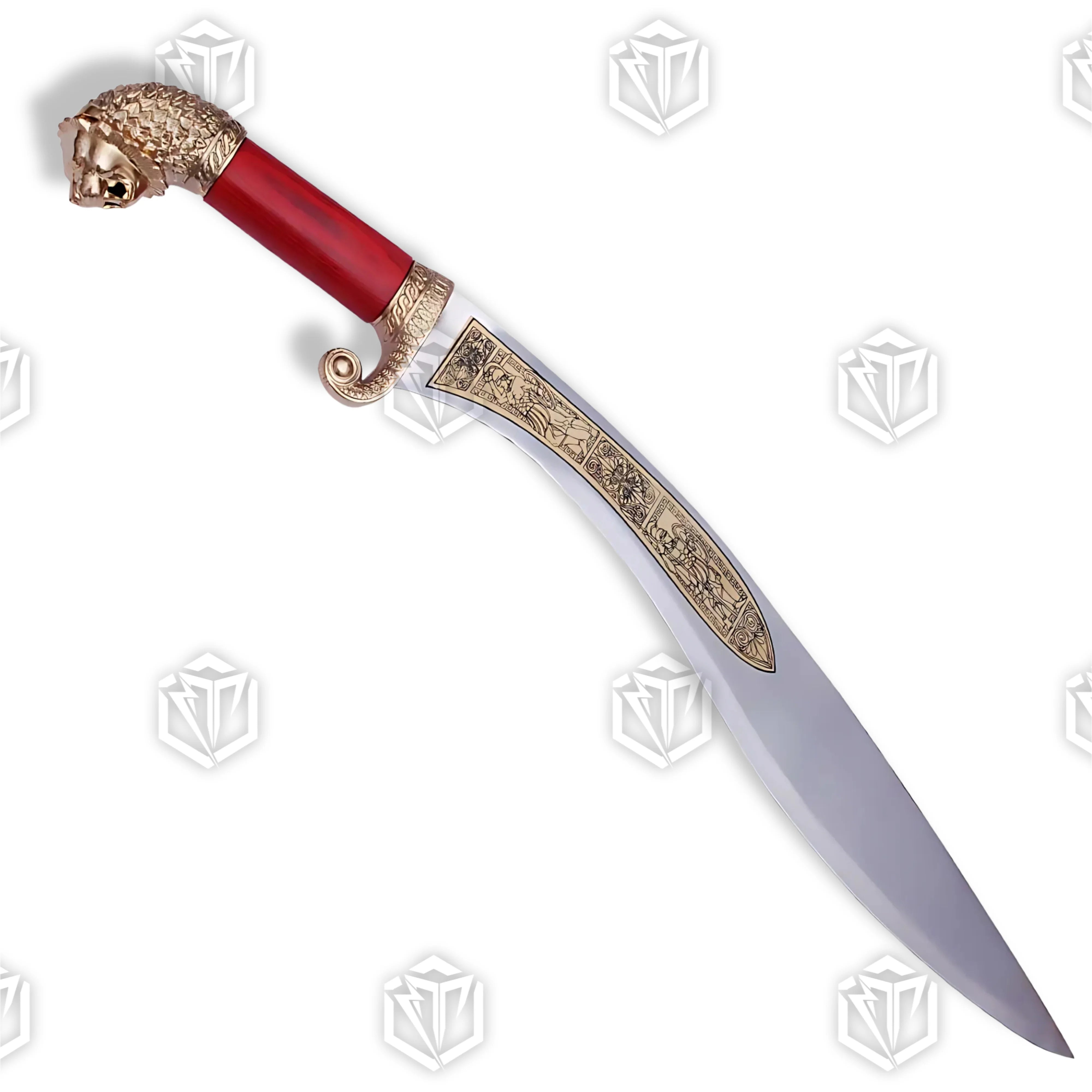 Premium Alexander the Great Sword Replica with Macedonian engravings on display stand