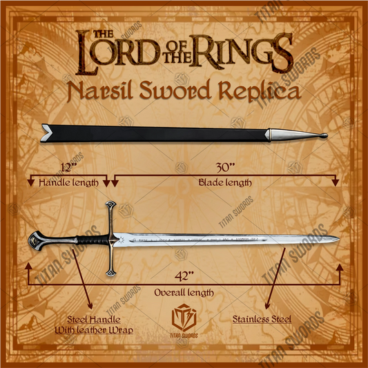 Premium Anduril Narsil Flame of the West Sword Replica LOTR with Cherry Wood Stand