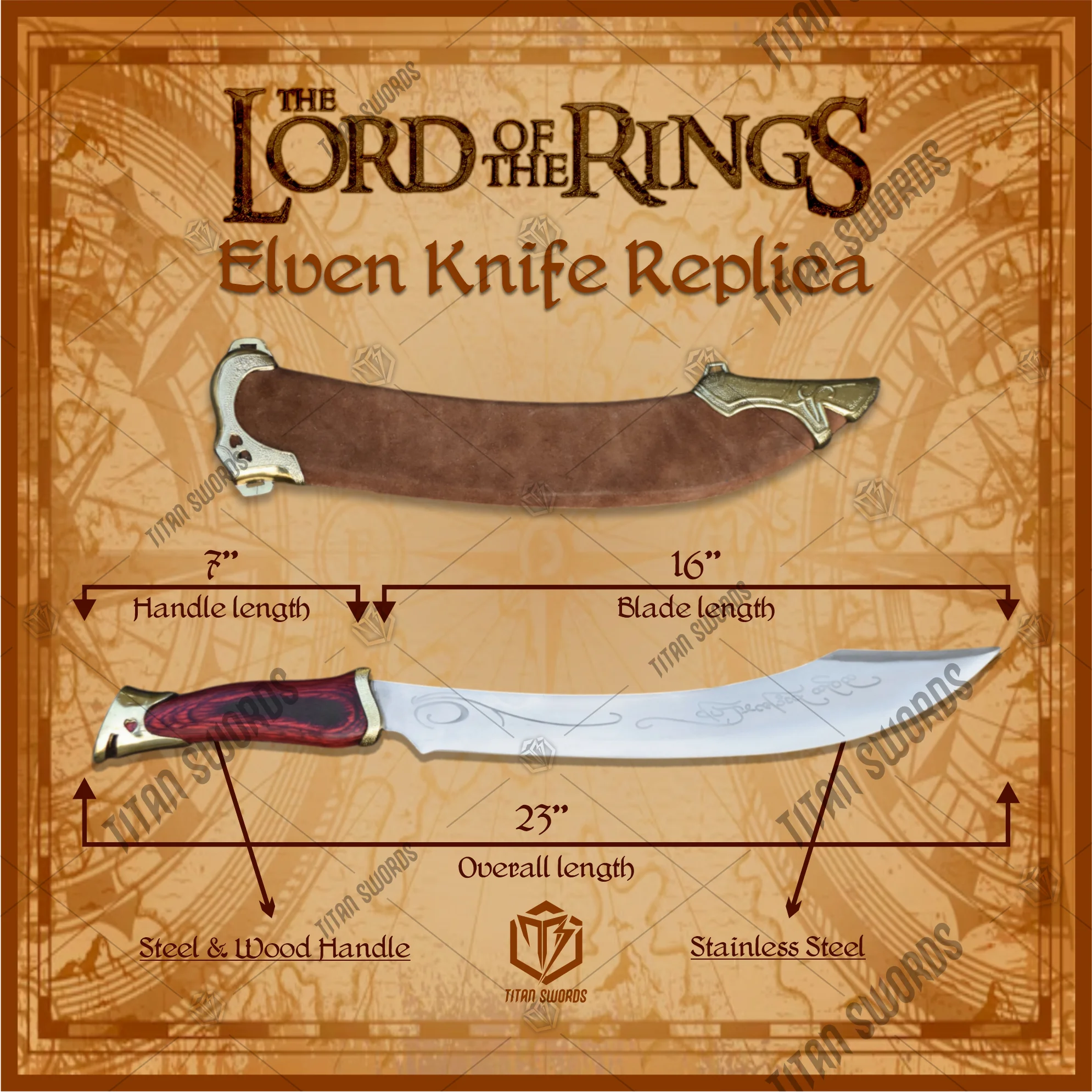 Premium Aragorn’s Elven Strider Knife Replica LOTR with Mahogany Stand