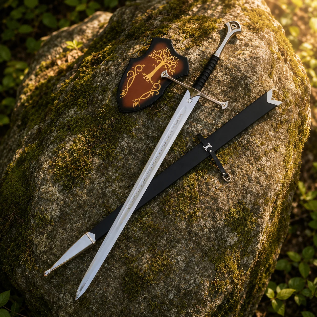Aragorn's Andúril decorative sword hilt pommel and wall plaque detail – LOTR fantasy collectible