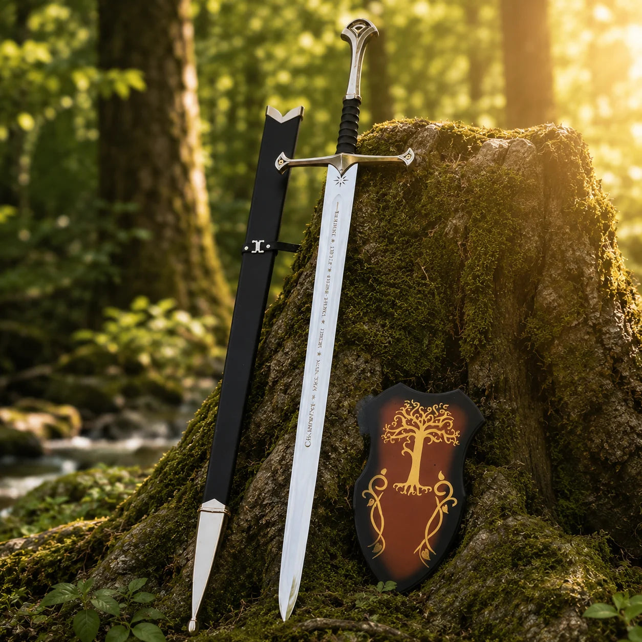 Aragorn Andúril LOTR prop replica sword and scabbard outdoor display – Tolkien fantasy collectible