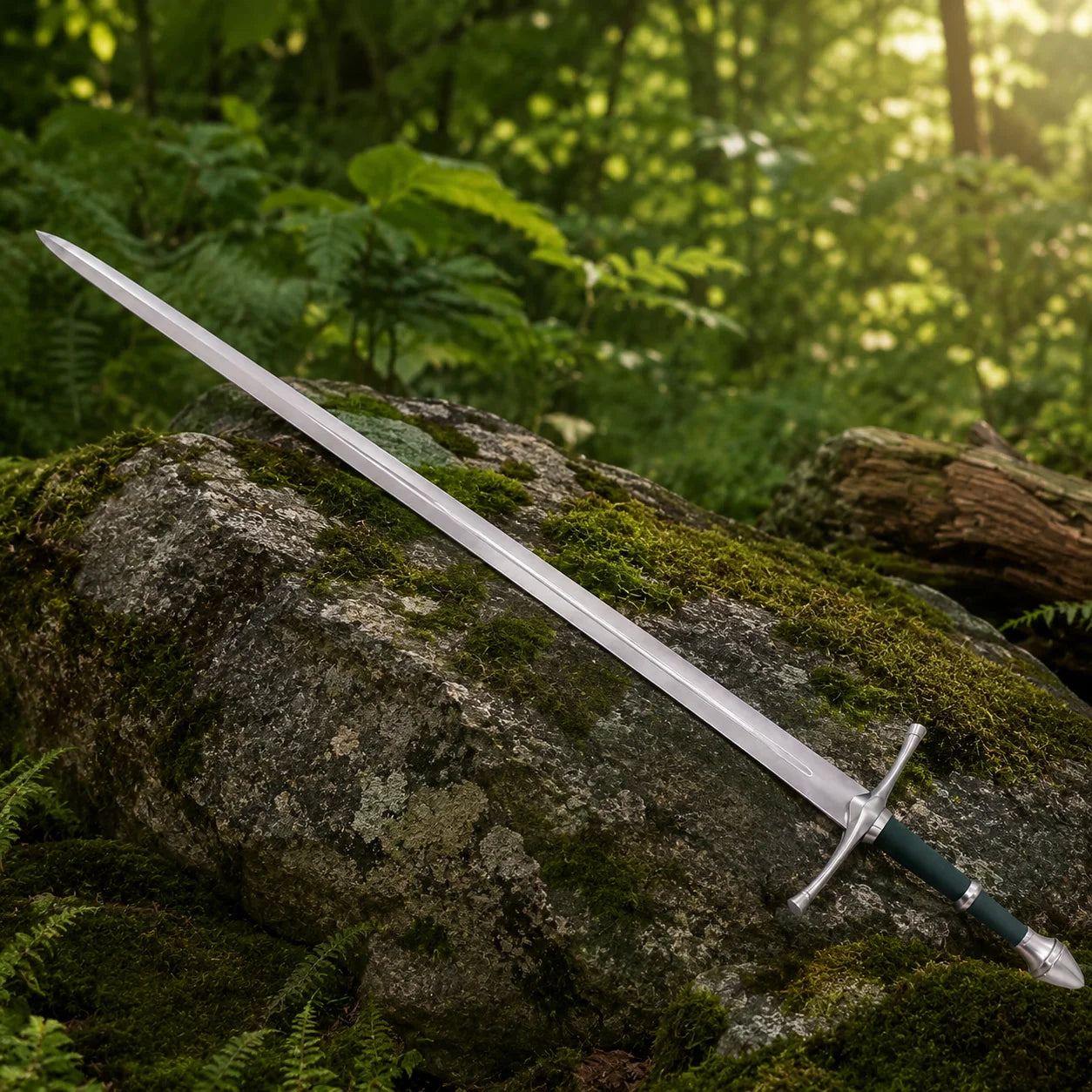 Aragorn Strider Ranger Sword LOTR green display replica with Ranger-inspired fantasy styling and collectible Lord of the Rings decor presentation