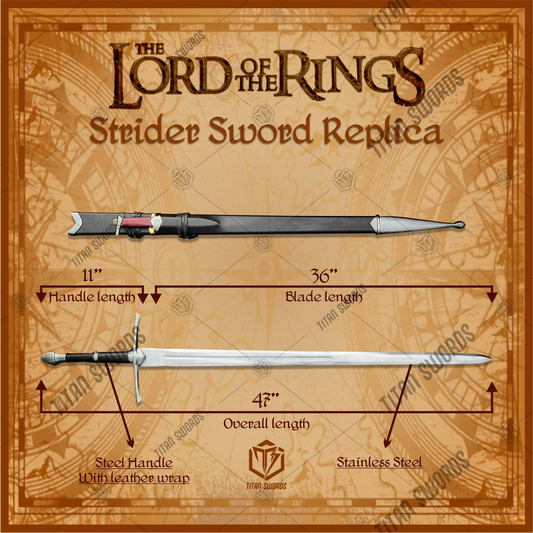 Premium Aragorn’s Strider Legacy Sword Replica LOTR with Oak Stand