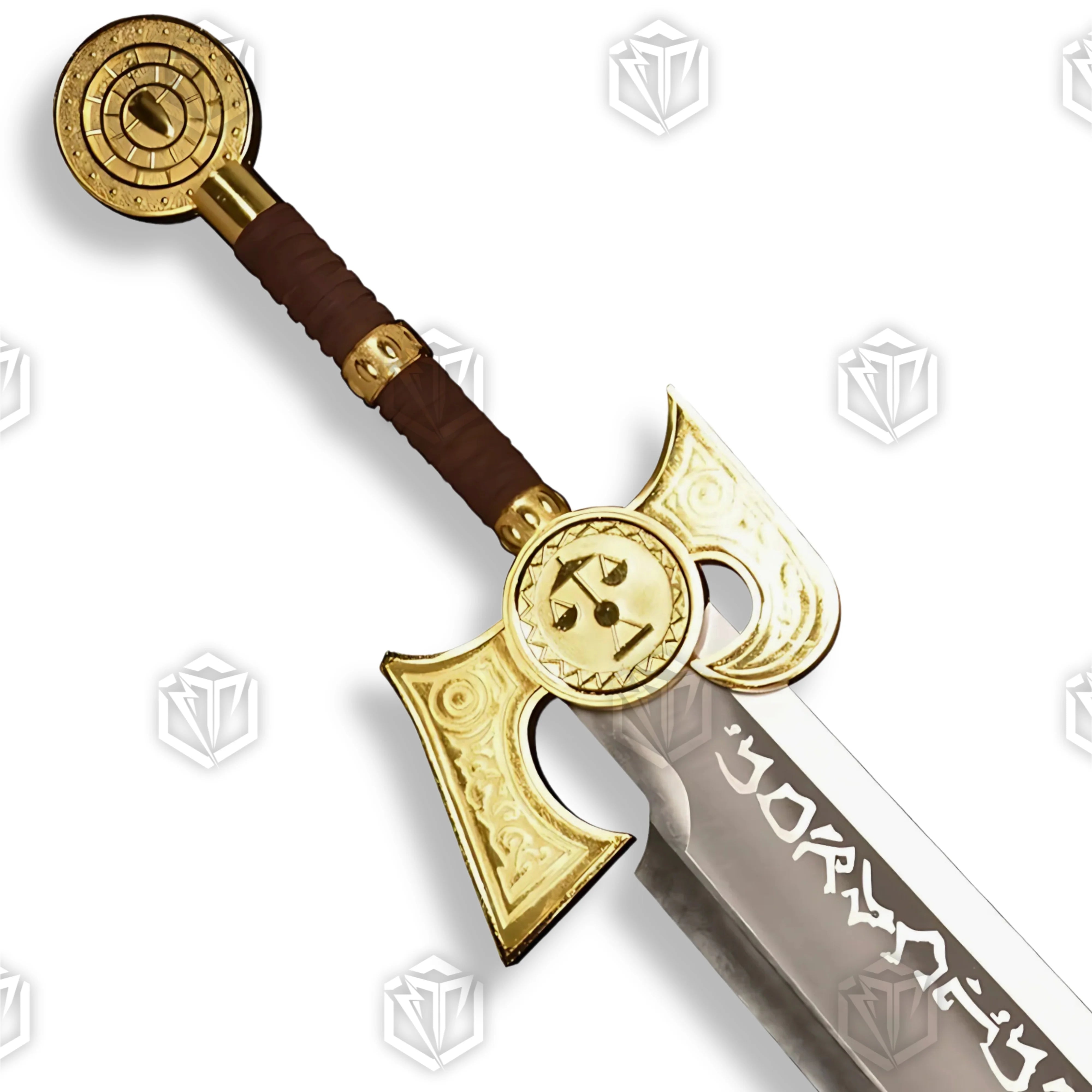Premium Ashbringer WoW sword replica with runic engravings and display plaque.