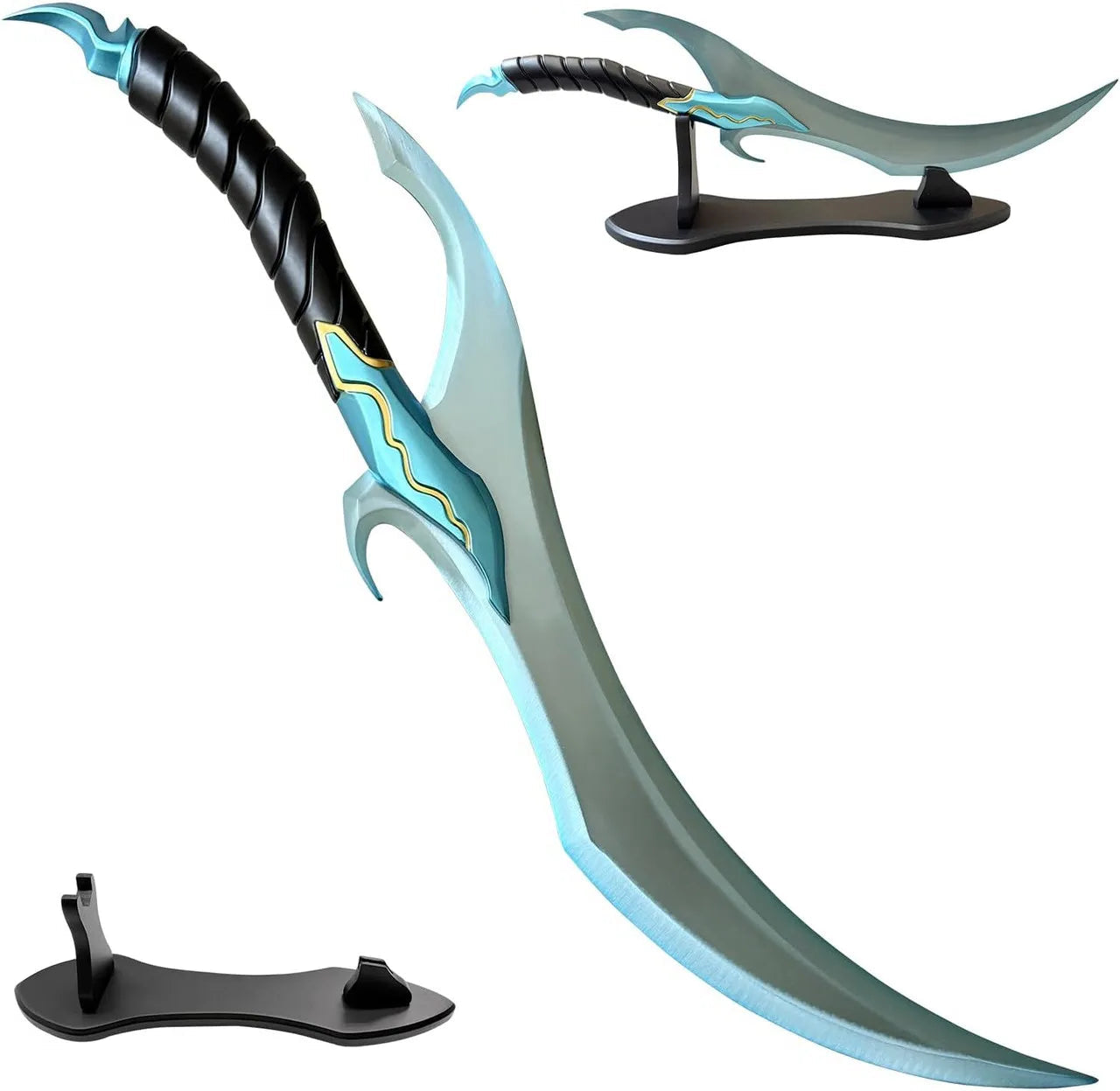 Solo Leveling Baruka dagger replica full view with blue design and display stand