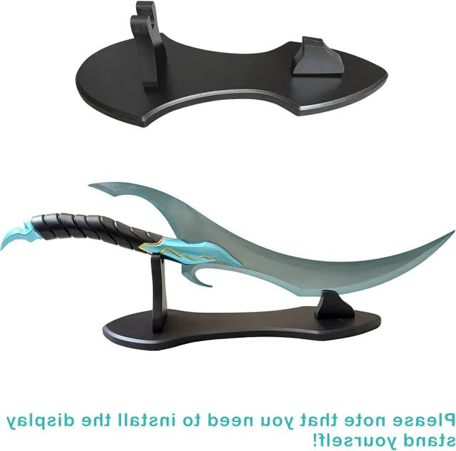 Solo Leveling Baruka dagger replica full view with blue design and display stand