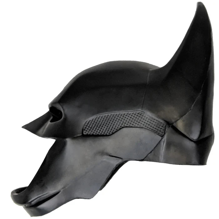 Front view of Batman-inspired cowl mask in high density foam