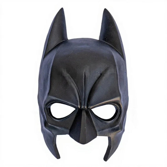 Front view of Batman-inspired resin mask with sharp cowl silhouette