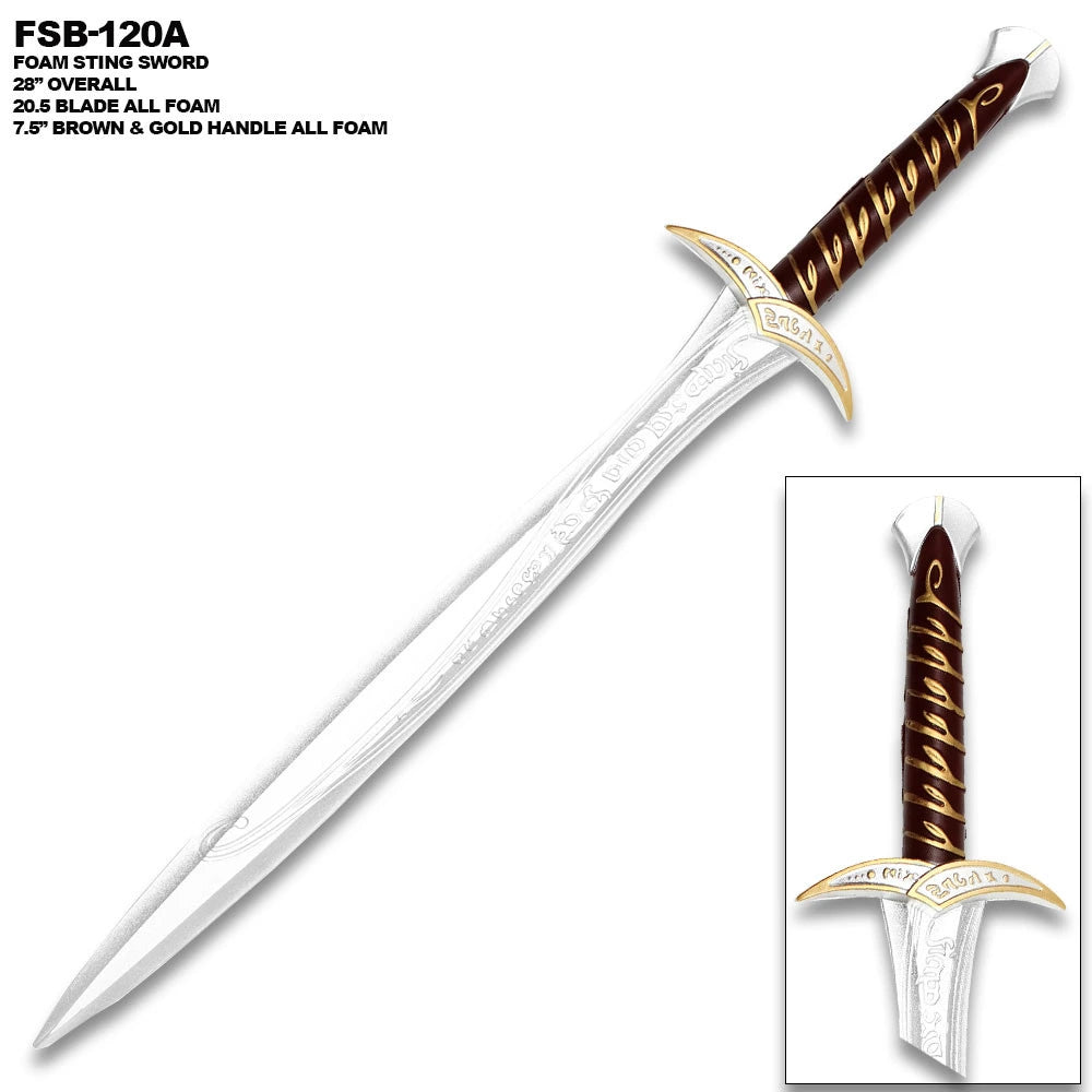 Premium Lord of the Rings Bilbo Sting Foam Sword display collectible with precision-molded Elven decorative details, premium high-density foam construction, elegant display finish, and exceptional craftsmanship for collector cabinets, themed entertainment rooms, convention displays, and Tolkien fan collections.