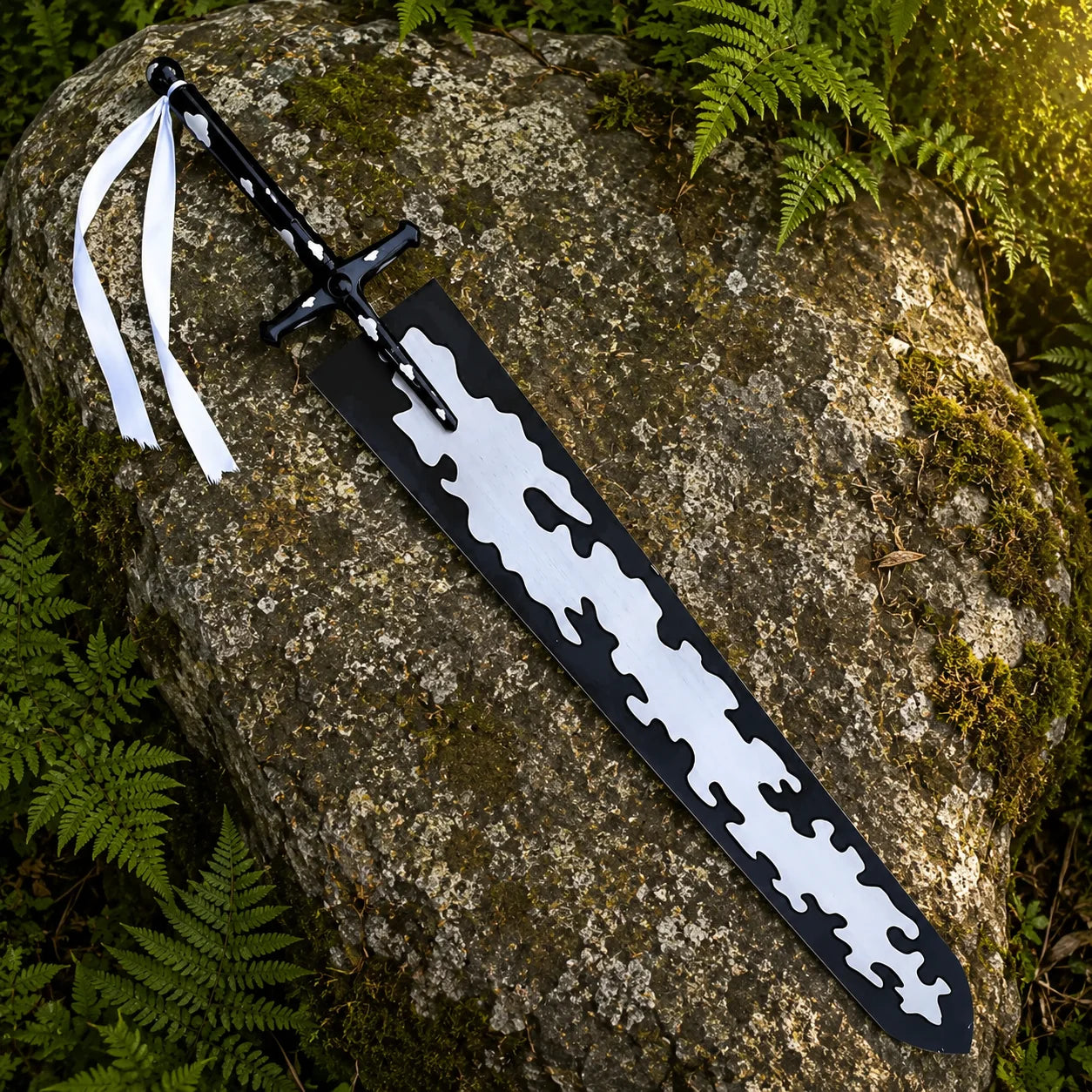 Demon Dweller Sword Black Clover anime prop replica – full product view with blade detail inset