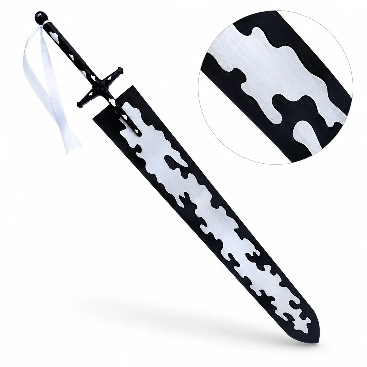 Close-up of Asta Demon Dweller Sword blade – black and silver anti-magic display finish prop replica