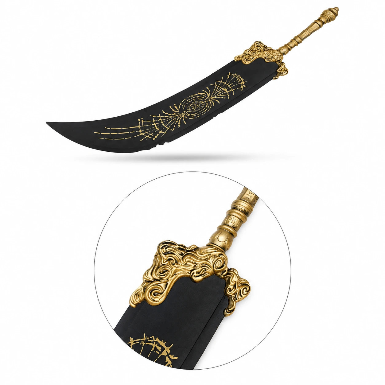 Elden Ring Starscourge Greatsword fan collectible curved black blade gold guard detail lifestyle view