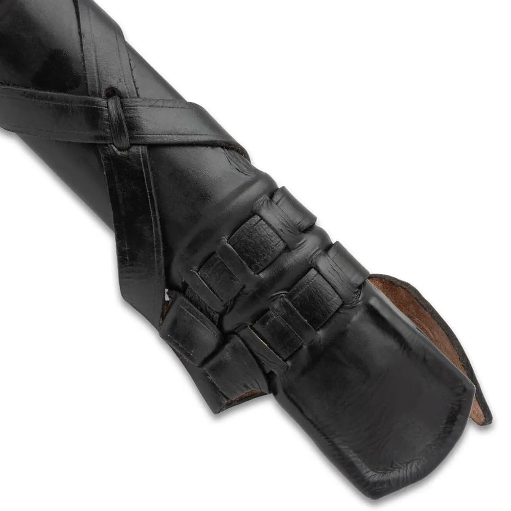 Black sword scabbard with leather straps for 37.25-inch fit and training blades