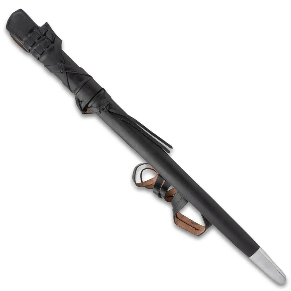 Black sword scabbard with leather straps for 37.25-inch fit and training blades