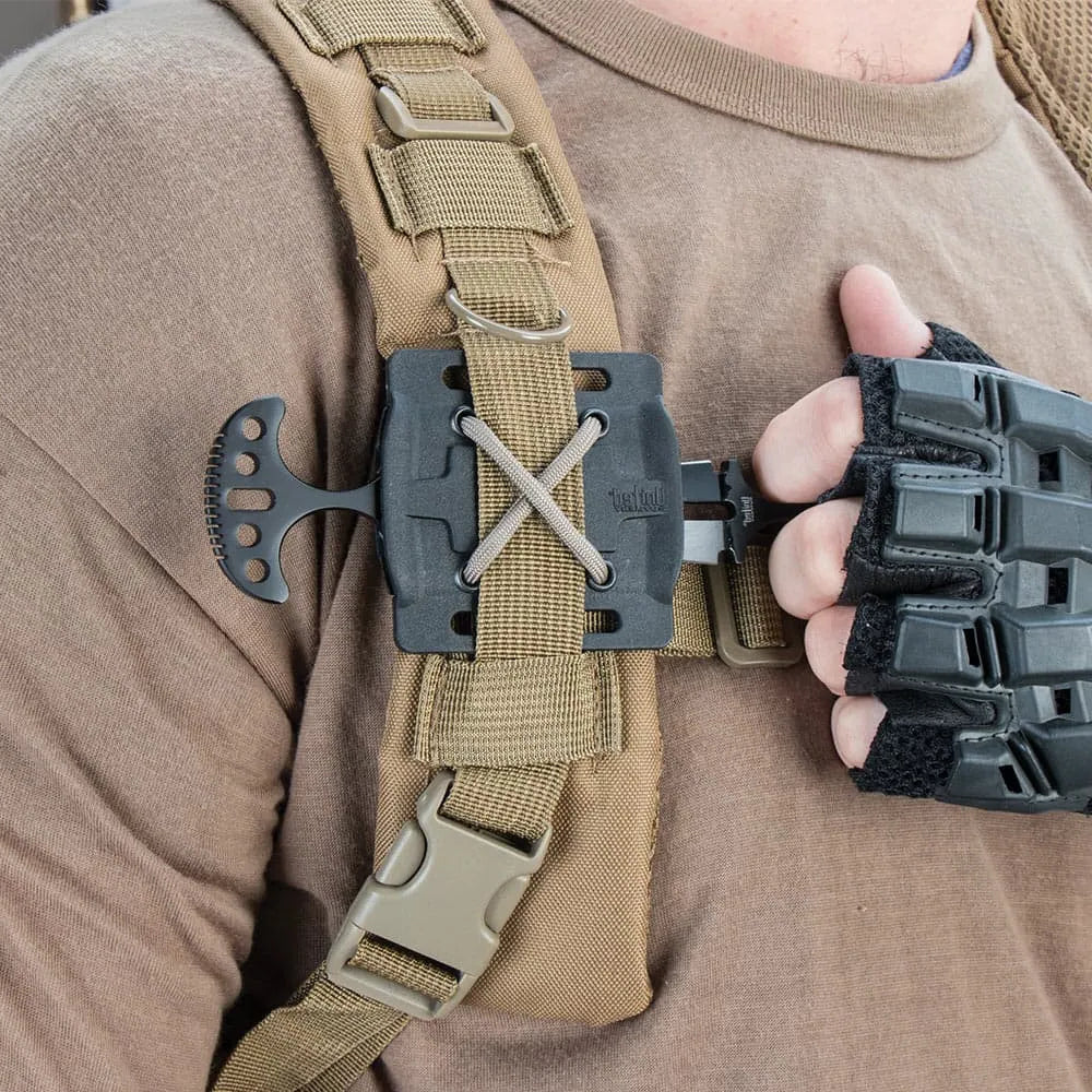 Pair of black twin push daggers showing 2 inch stainless steel blades and curved handles