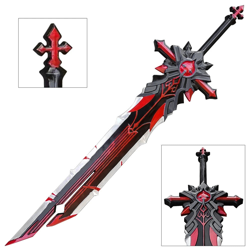 Decorative Blackcliff Slasher Sword with vivid black and crimson finish designed for cosplay photography, collector displays, and gaming-room décor.