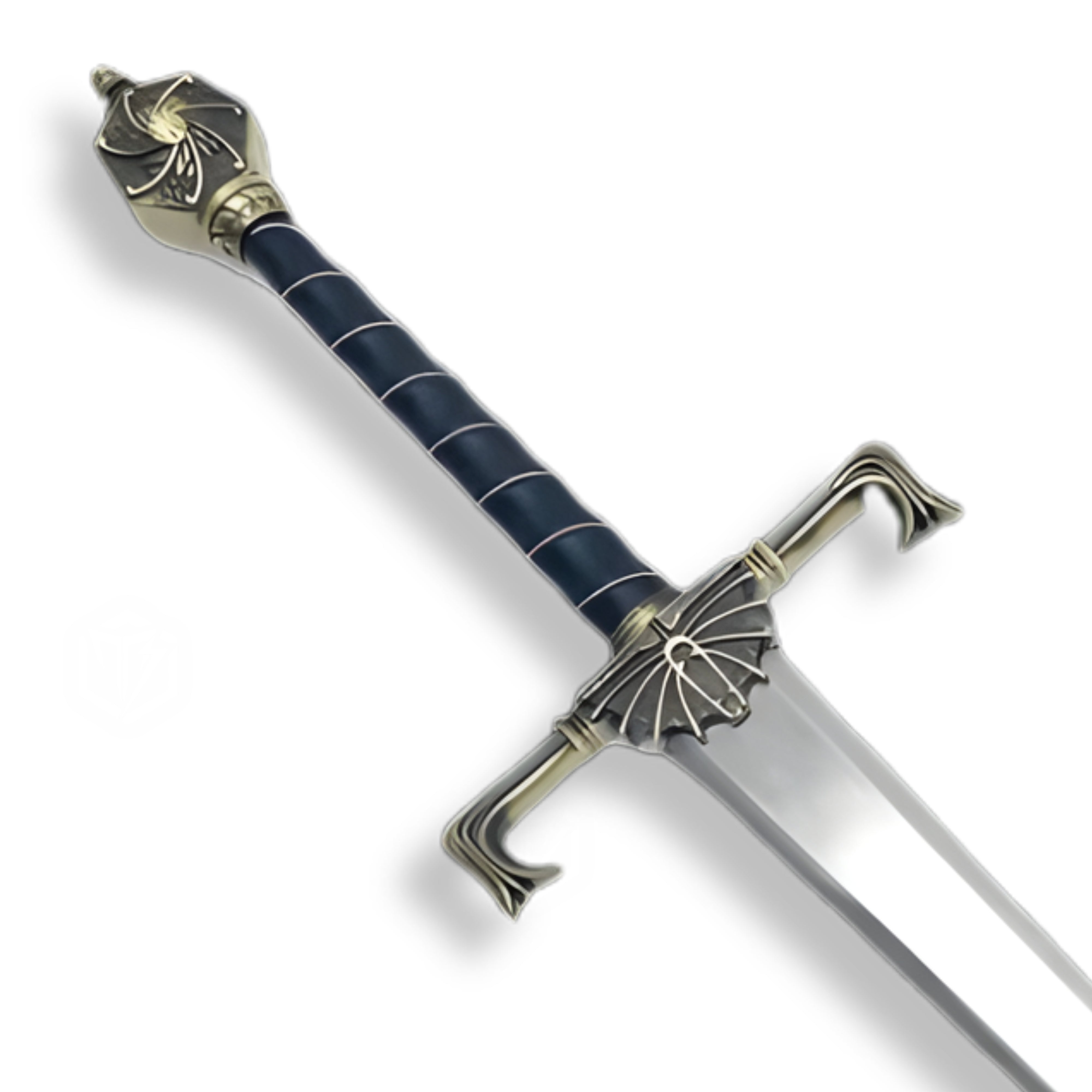 Blackfyre sword replica from House of the Dragon – Valyrian steel Targaryen blade with dragon hilt, black leather scabbard, and ruby pommel | Official Game of Thrones collectible for cosplay and display