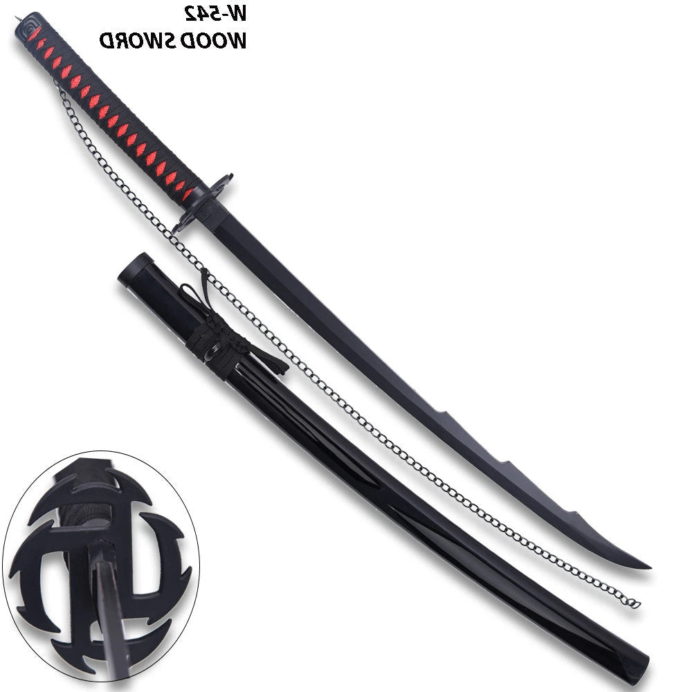 High-quality Bleach Ichigo Kurosaki Wood Display Collectible designed for anime enthusiasts, cosplay events, themed photography, gaming room decoration and premium collector displays with matching black scabbard