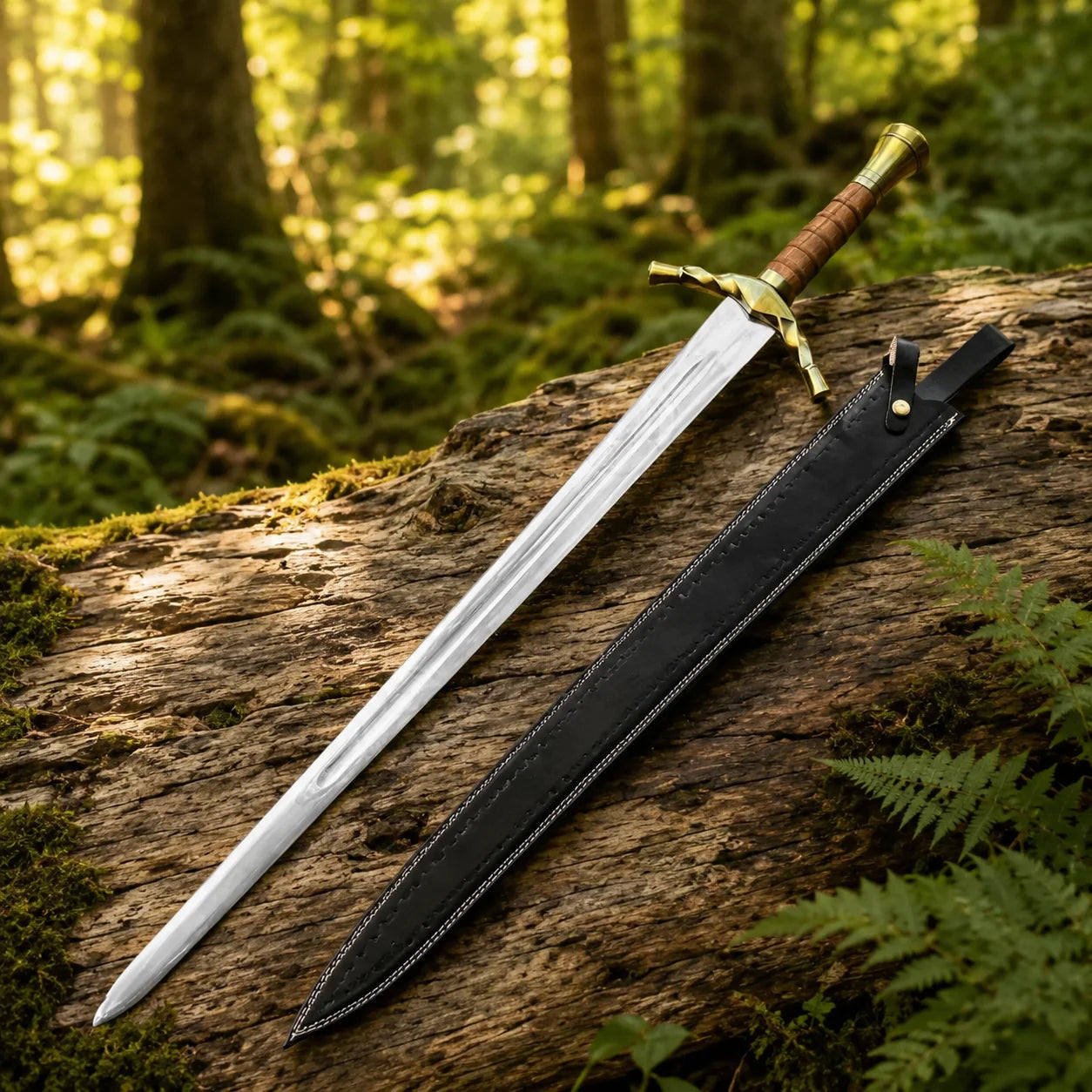 Boromir Sword Lord of the Rings display replica with silver and gold-tone finish, dark handle styling, and fantasy collectible decor presentation