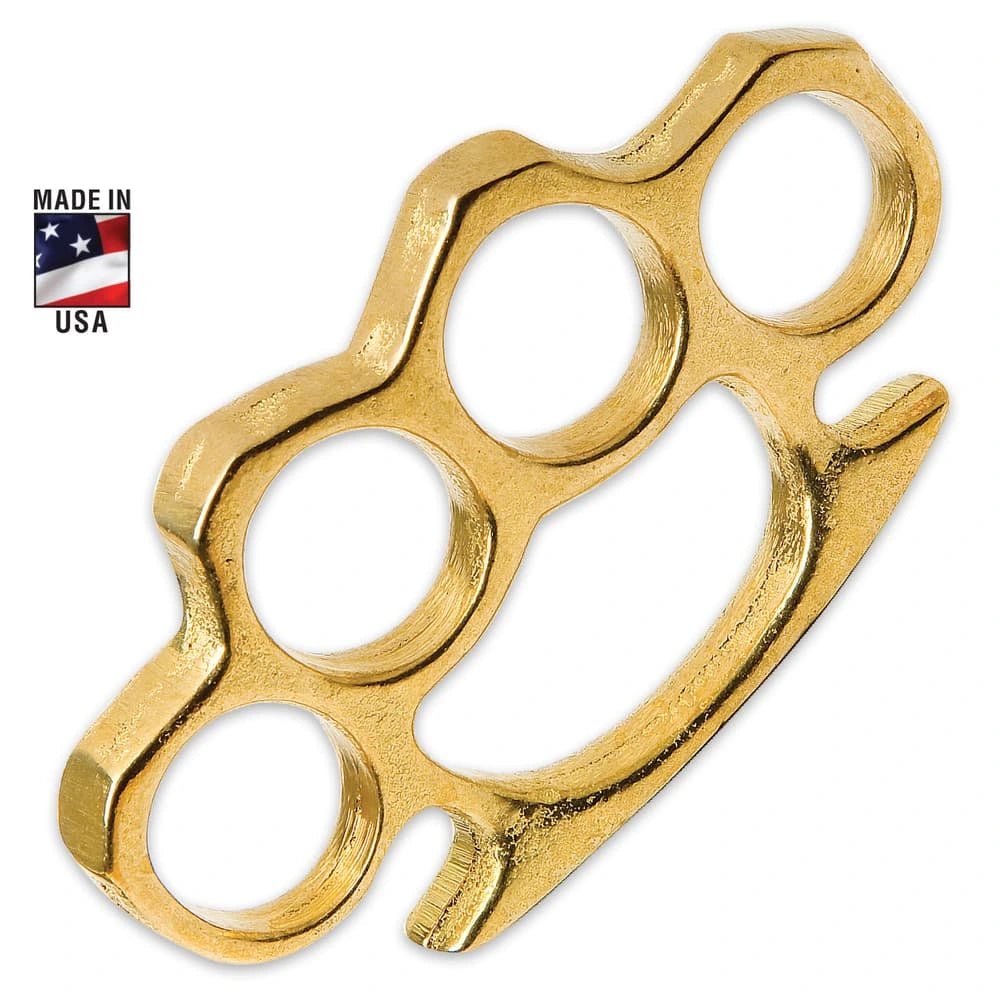 Brass Paperweight gold four-finger display collectible front view – solid brass made in USA