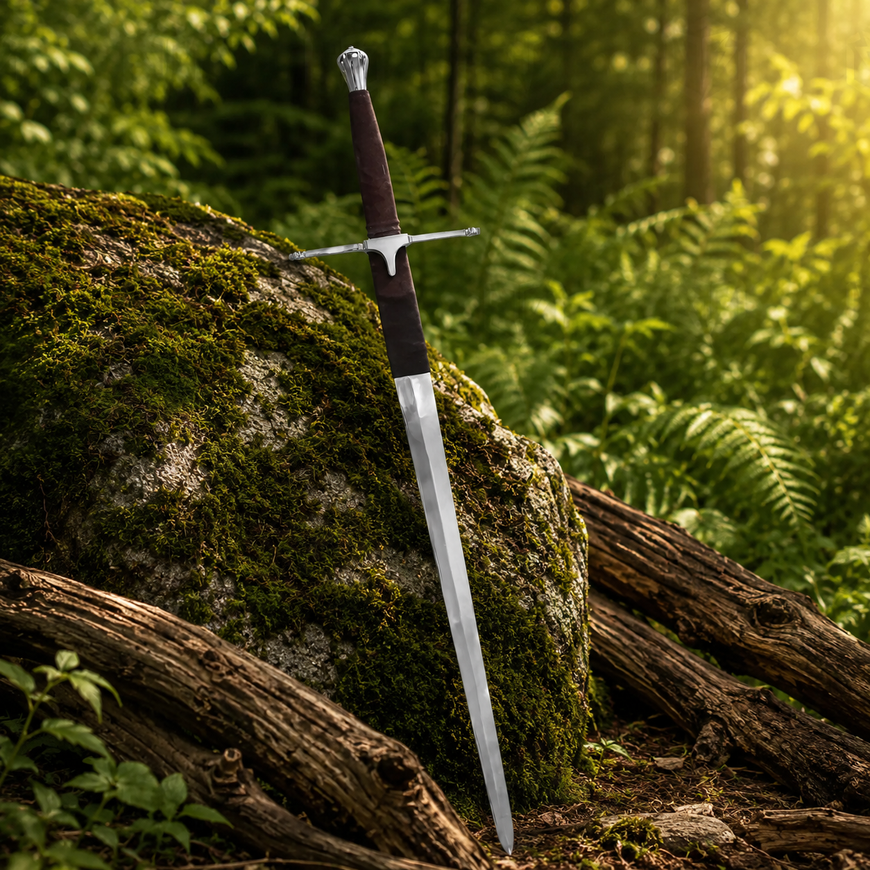 William Wallace Claymore prop replica full view with crossguard detail closeup – Braveheart fan collectible