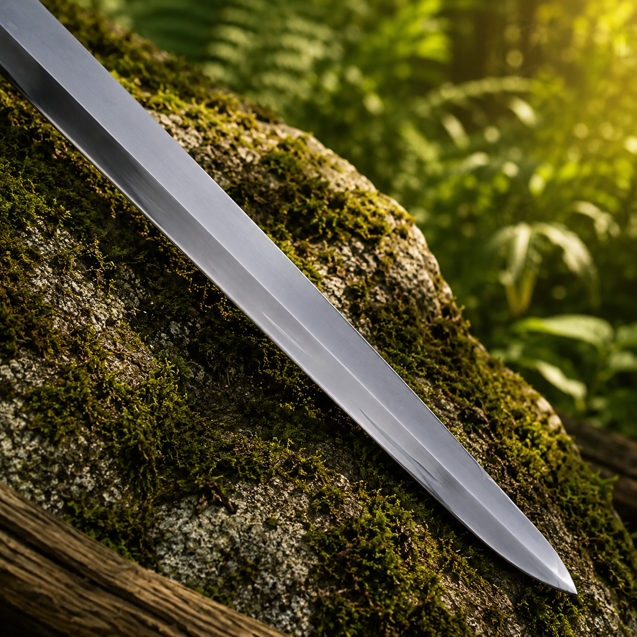 William Wallace Claymore movie-inspired prop replica standing upright in forest – Scottish warrior collectible